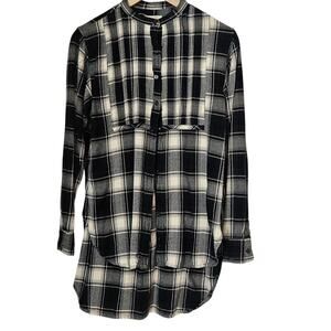 Ralph Lauren Denim and Supply Women's Plaid Button-Up Shirt Large Black Cream